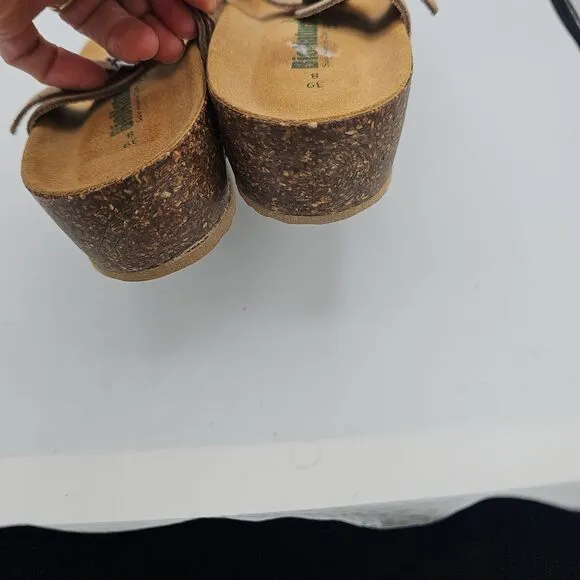 BioNatura Tan Suede Toe Loop Sandals Adjustable Strap Cork Sole Size 8