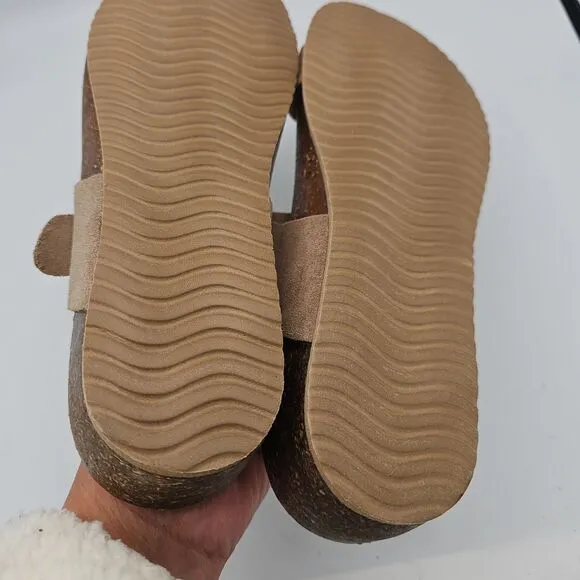 BioNatura Tan Suede Toe Loop Sandals Adjustable Strap Cork Sole Size 8