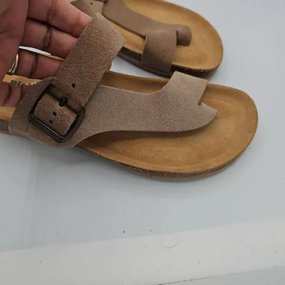 BioNatura Tan Suede Toe Loop Sandals Adjustable Strap Cork Sole Size 8