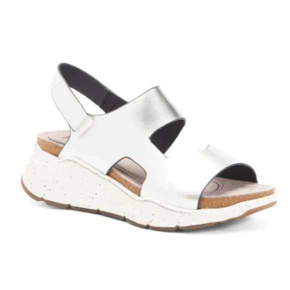 Bionica women’s silver leather Orleans comfort platform sandals open toe shoes 9