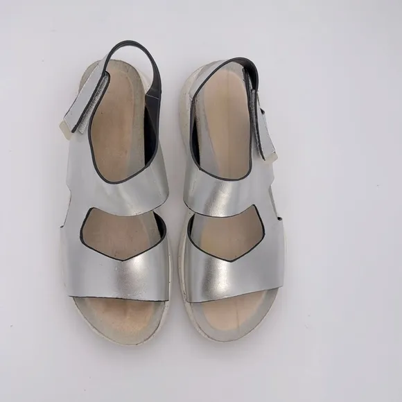 Bionica women’s silver leather Orleans comfort platform sandals open toe shoes 9
