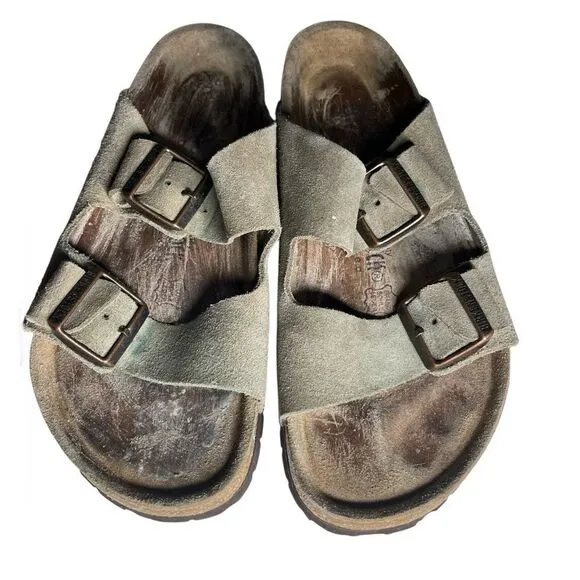 BIRKENSTOCK Arizona Beige Suede Sandals Two Buckles Size 39