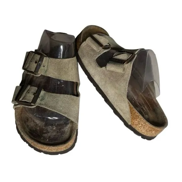 BIRKENSTOCK Arizona Beige Suede Sandals Two Buckles Size 39