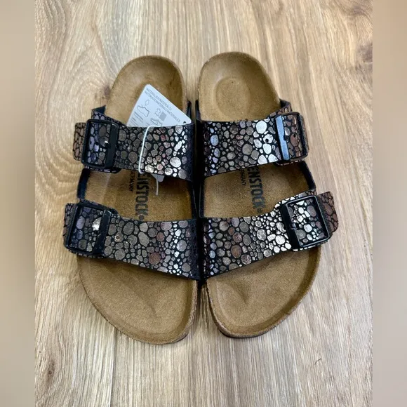 Birkenstock Arizona Birko Flor Sandals Metallic Stones Black US Size: 7-7.5 NWT