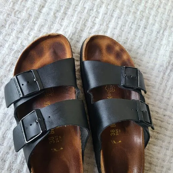 Birkenstock Arizona Black and Brown Leather Sandals Sandals Women's Size…