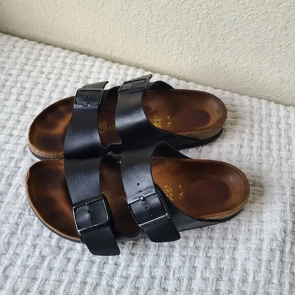 Birkenstock Arizona Black and Brown Leather Sandals Sandals Women's Size…