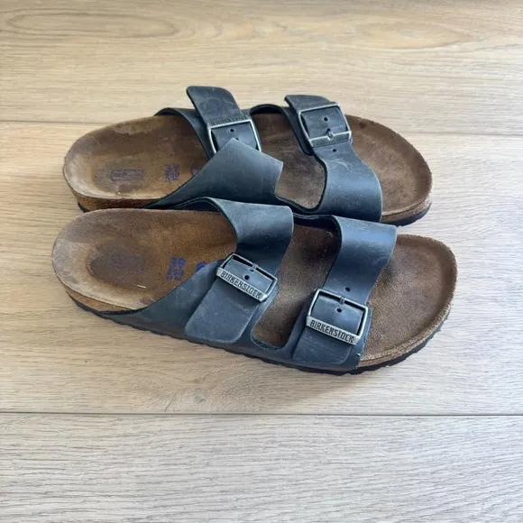 Birkenstock Arizona Black Leather Double Strap Sandals
