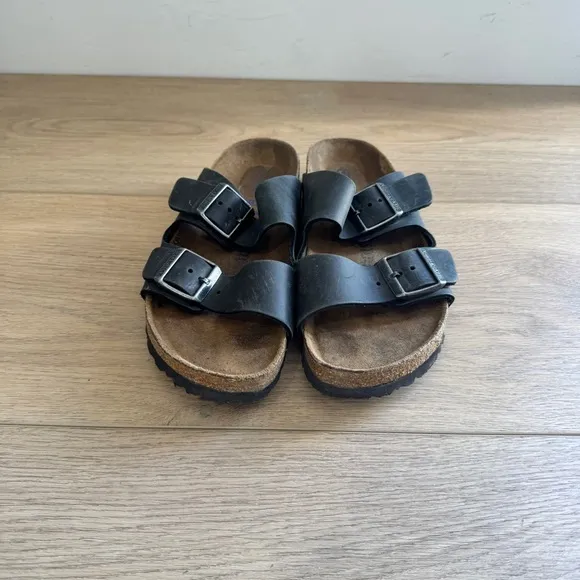 Birkenstock Arizona Black Leather Double Strap Sandals