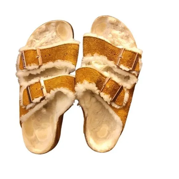 Birkenstock Arizona Shearling Slide Sandals (inside fur big toe, small spot left