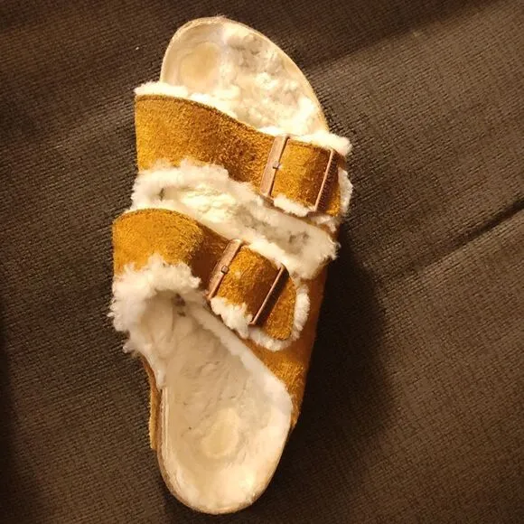 Birkenstock Arizona Shearling Slide Sandals (inside fur big toe, small spot left