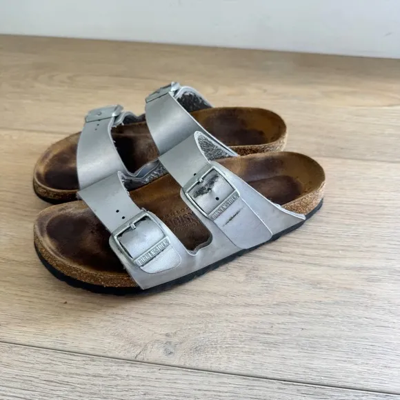Birkenstock Arizona Silver Double Strap Sandals