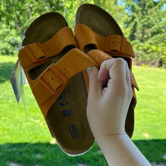 Birkenstock Arizona soft foot bed sandals orange NWT