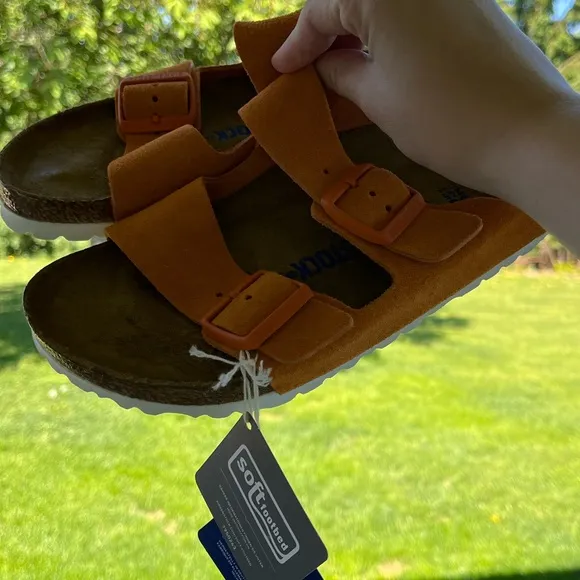 Birkenstock Arizona soft foot bed sandals orange NWT