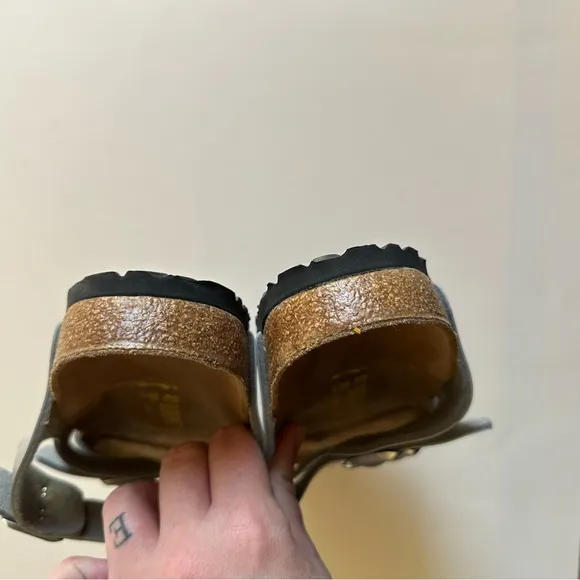 Birkenstock Florida Birko Flor Metallic Silver Slip On Sandals