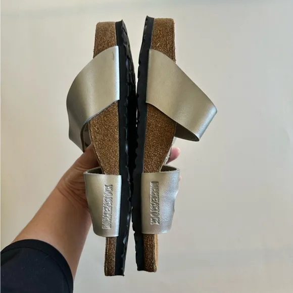 Birkenstock Florida Birko Flor Metallic Silver Slip On Sandals