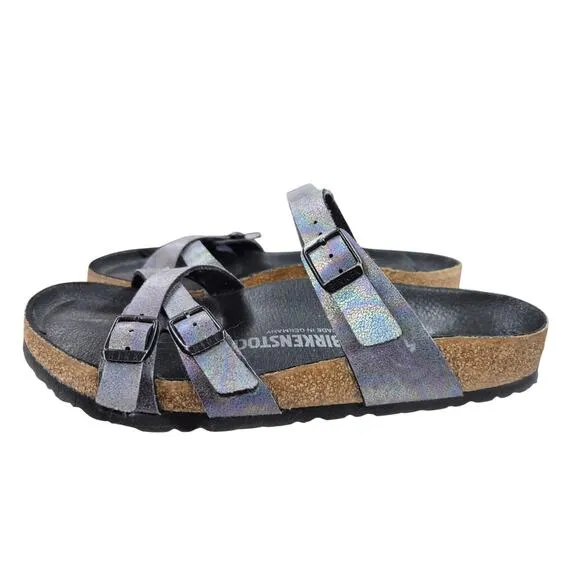 Birkenstock Franca Birko-Flor Slide Sandal - Black Iridescent Sandals Sz 40/9