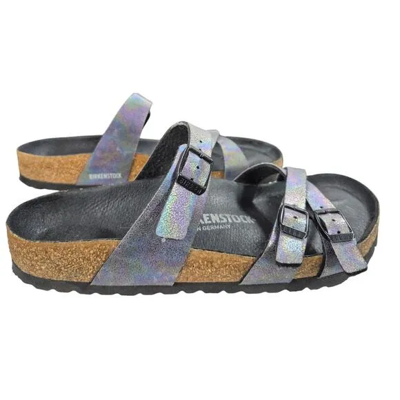 Birkenstock Franca Birko-Flor Slide Sandal - Black Iridescent Sandals Sz 40/9