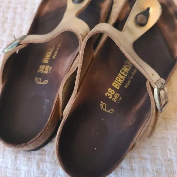 Birkenstock Gizeh Leather Gold Sandals Women's Size 7