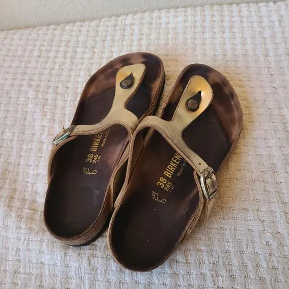 Birkenstock Gizeh Leather Gold Sandals Women's Size 7