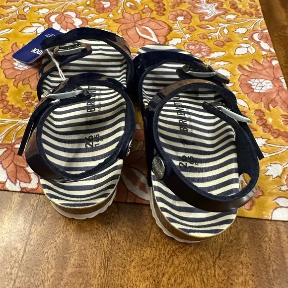BIRKENSTOCK kids Rio nautical stripes navy Patent BF Marine Sandals