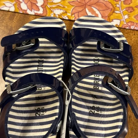 BIRKENSTOCK kids Rio nautical stripes navy Patent BF Marine Sandals
