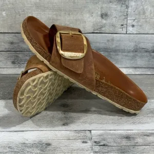 BIRKENSTOCK MADRID BIG BUCKLE SLIDE SANDALS COGNAC LEATHER SZ-6-6.5.US / 37.EU