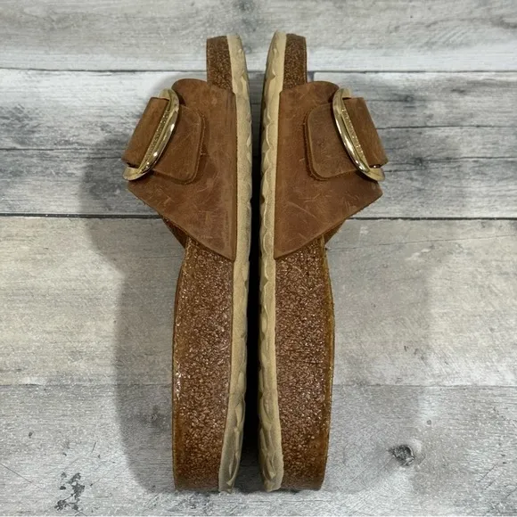 BIRKENSTOCK MADRID BIG BUCKLE SLIDE SANDALS COGNAC LEATHER SZ-6-6.5.US / 37.EU