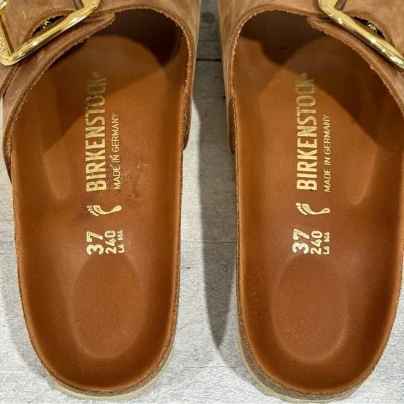 BIRKENSTOCK MADRID BIG BUCKLE SLIDE SANDALS COGNAC LEATHER SZ-6-6.5.US / 37.EU