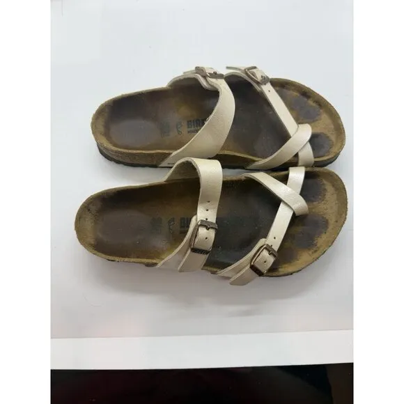Birkenstock Mayari Pearl Cream Leather Sandals Toe Loop Women's Size EU 38 US 7