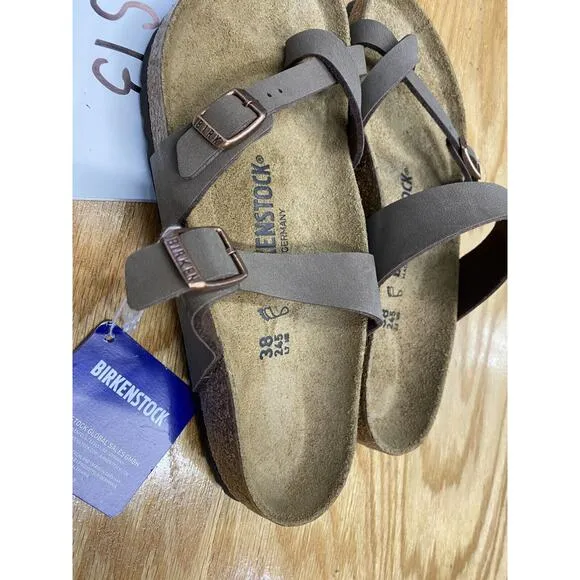 Birkenstock Mayari Thong Sandals Womens 7 Brown Leather Strappy Slip-On Open Toe
