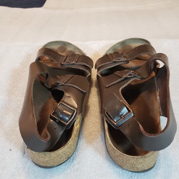 Birkenstock Men's 10 43 Milano Sandals Brown Leather SlingBack Summer Flaws