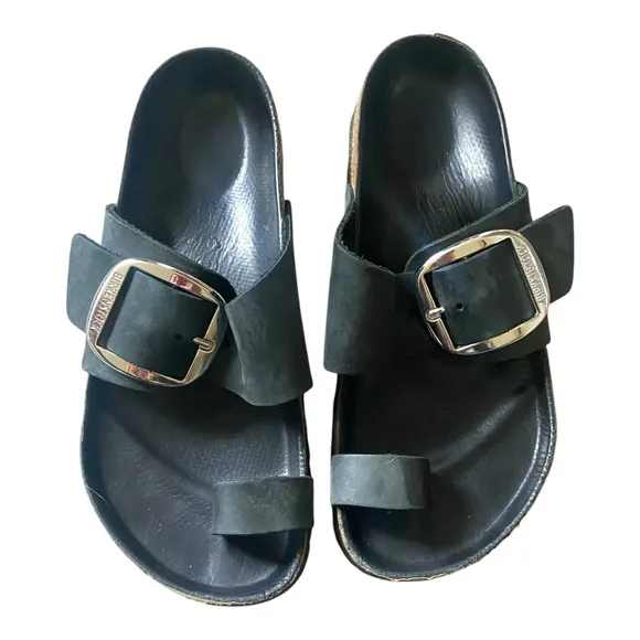 Birkenstock Miramar Big Buckle Toe Ring Sandals Sz 36 Regular Black/Silver