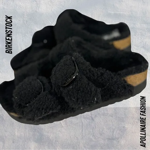 BIRKENSTOCK PAPILLIO ARIZONA SHEARLING SANDALS IN BLACK NWT