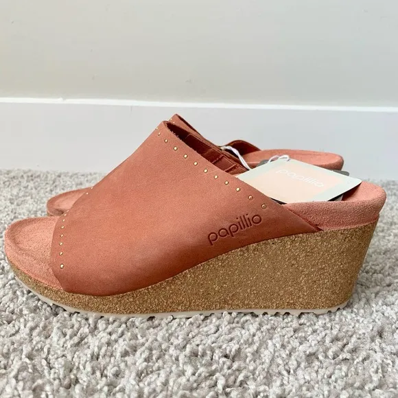 Birkenstock Papillio Namica Rivets Wedge Sandals in Earth Red Nubuck