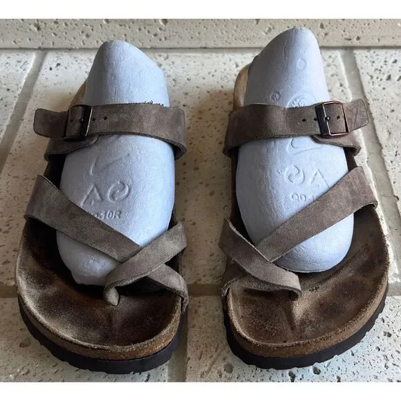 Birkenstock Papillio Women’s Suede Cross Strap Toe Cork Sandals Sz 42 US 11