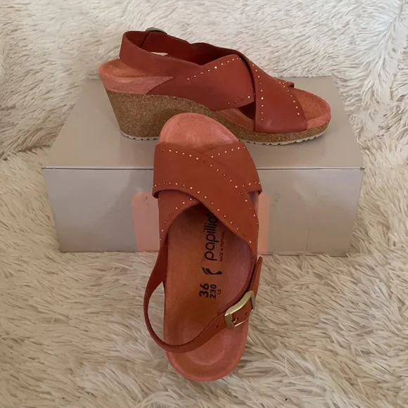 Birkenstock Red Leather Samira Wedge Sandals