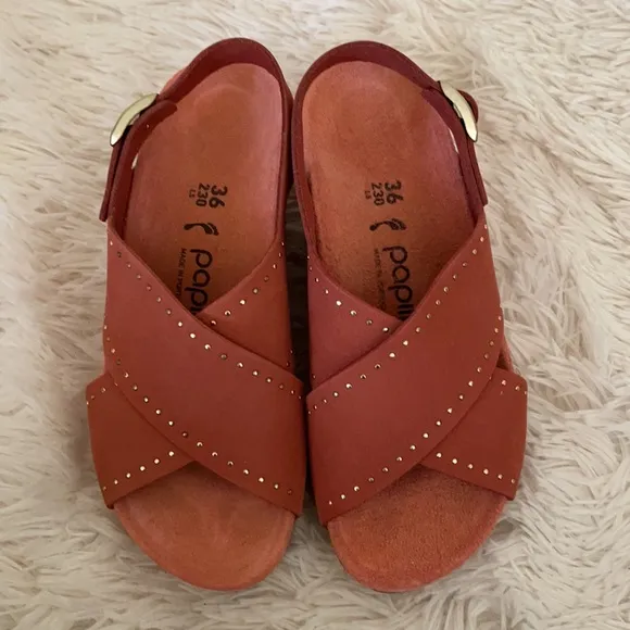 Birkenstock Red Leather Samira Wedge Sandals