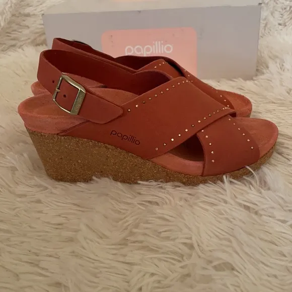 Birkenstock Red Leather Samira Wedge Sandals