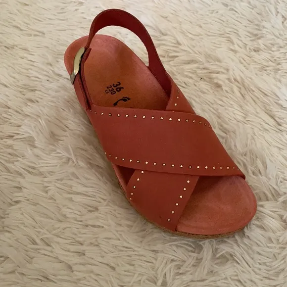 Birkenstock Red Leather Samira Wedge Sandals