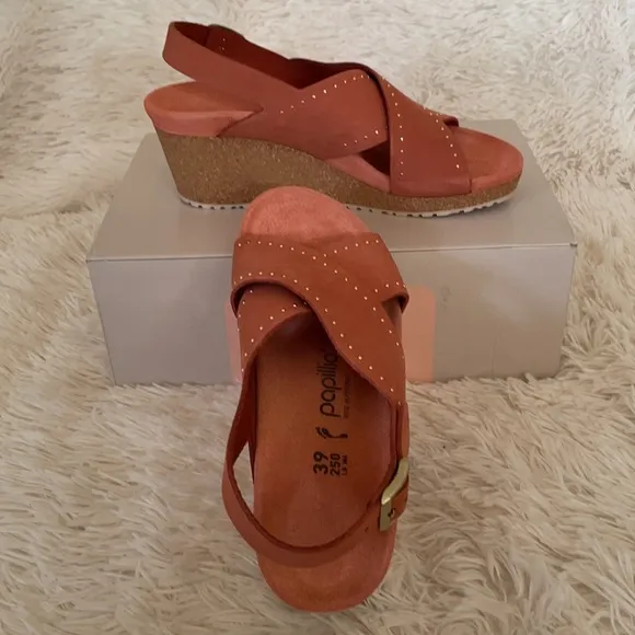 Birkenstock Red Leather Samira Wedge Sandals