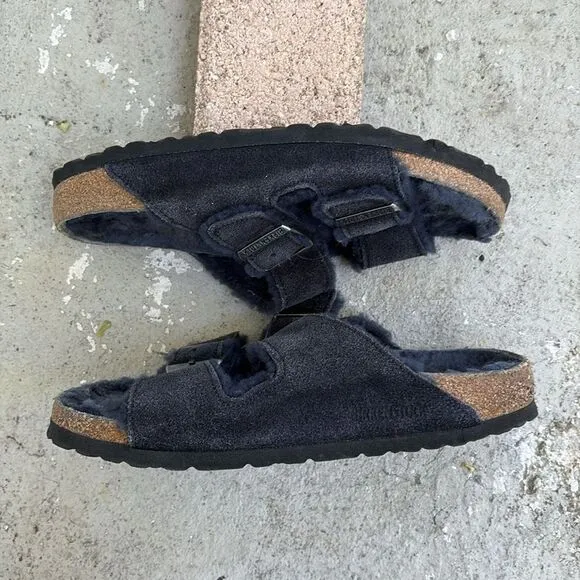 Birkenstock, shearling n suede sandals