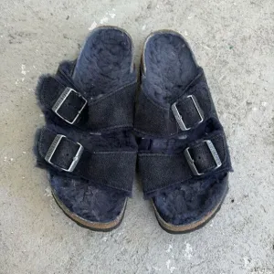 Birkenstock, shearling n suede sandals
