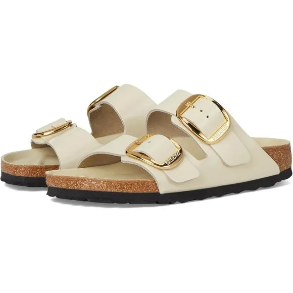 Birkenstock Shoes Arizona Ecru Big Buckle High Shine Sandals