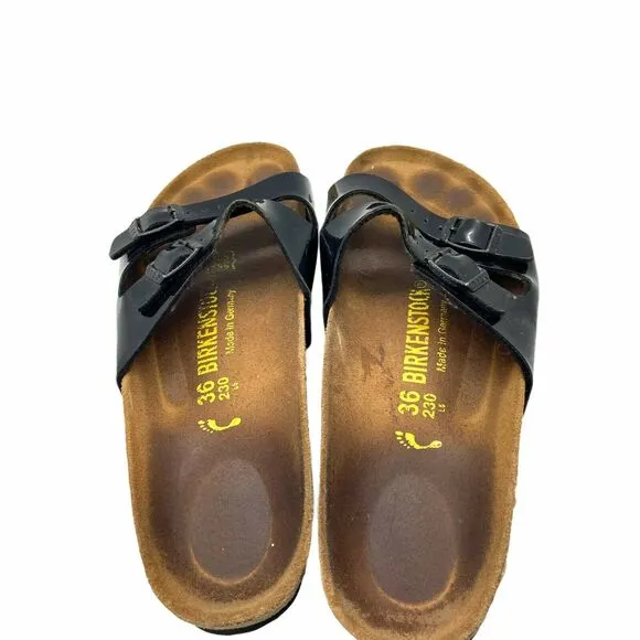 Birkenstock Slide Sandals Black Patent Leather sz 36 US 5.5 Womwn's Narrow