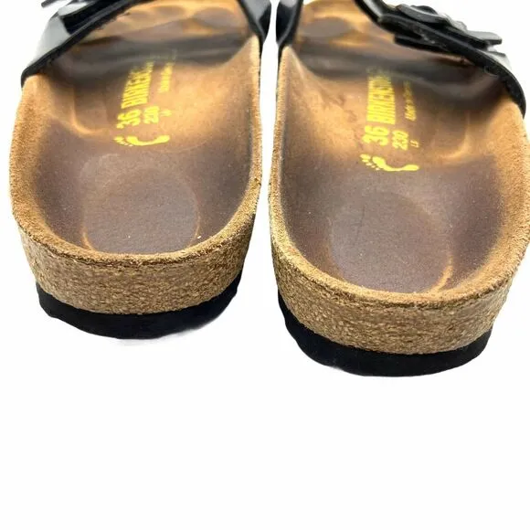 Birkenstock Slide Sandals Black Patent Leather sz 36 US 5.5 Womwn's Narrow