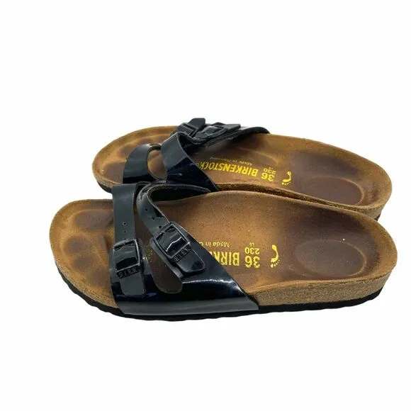 Birkenstock Slide Sandals Black Patent Leather sz 36 US 5.5 Womwn's Narrow