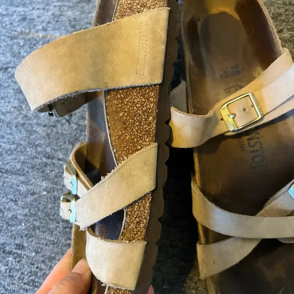 Birkenstock Soft Foot Bed Criss Cross Sandals, size 38