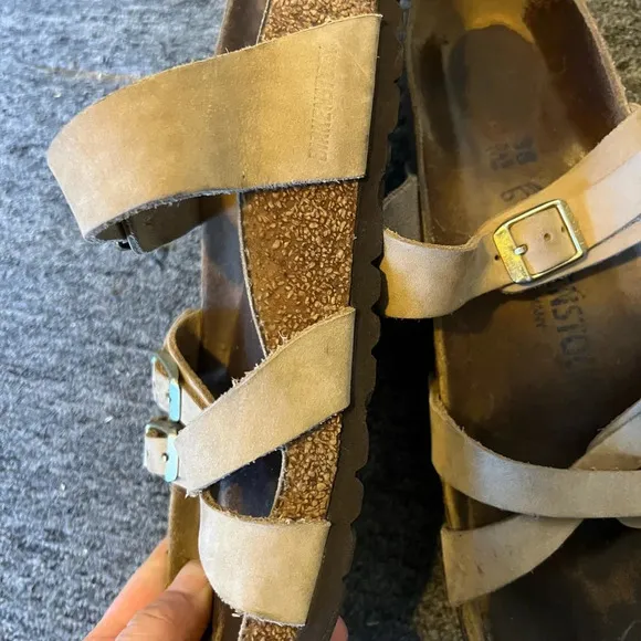 Birkenstock Soft Foot Bed Criss Cross Sandals, size 38