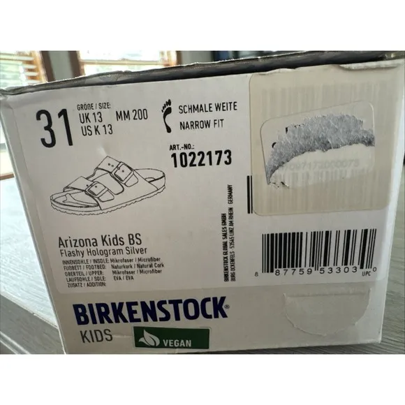 Birkenstock Unisex Arizona Vegan Hologram Sandals Size 13 EU 31 New in BOX
