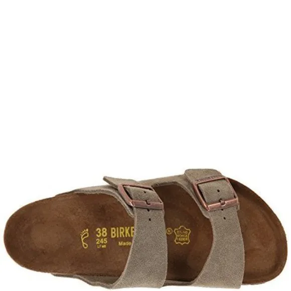 BIRKENSTOCK WOMENS EVA ARIZONA SLIPPERS, TAUPE SUEDE, 6-6.5